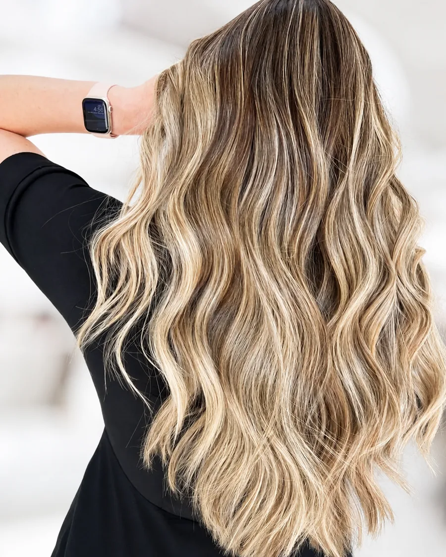 Lived-in blonde balayage with bright money pieces &mdash; Monaco Salon Dale Mabry Tampa