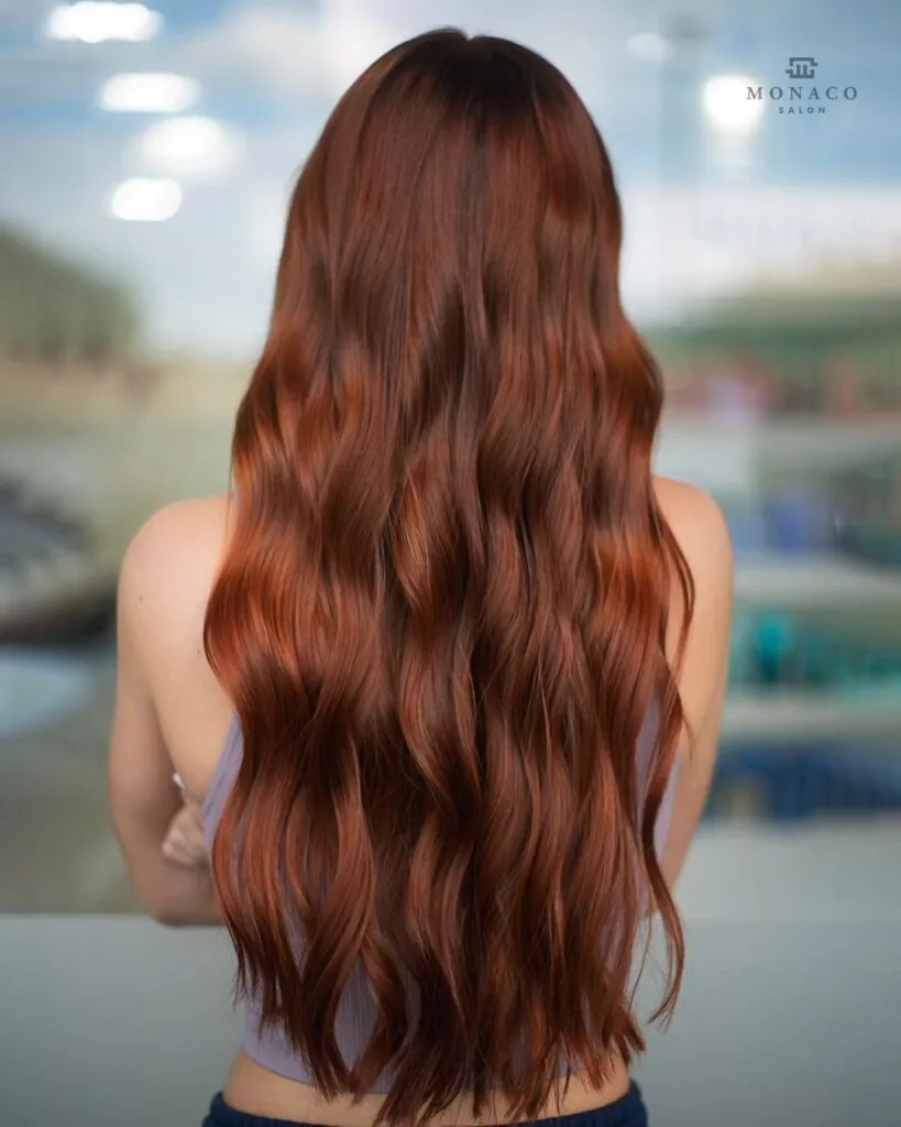 Cowboy copper hair color transformation at Monaco Salon Tampa