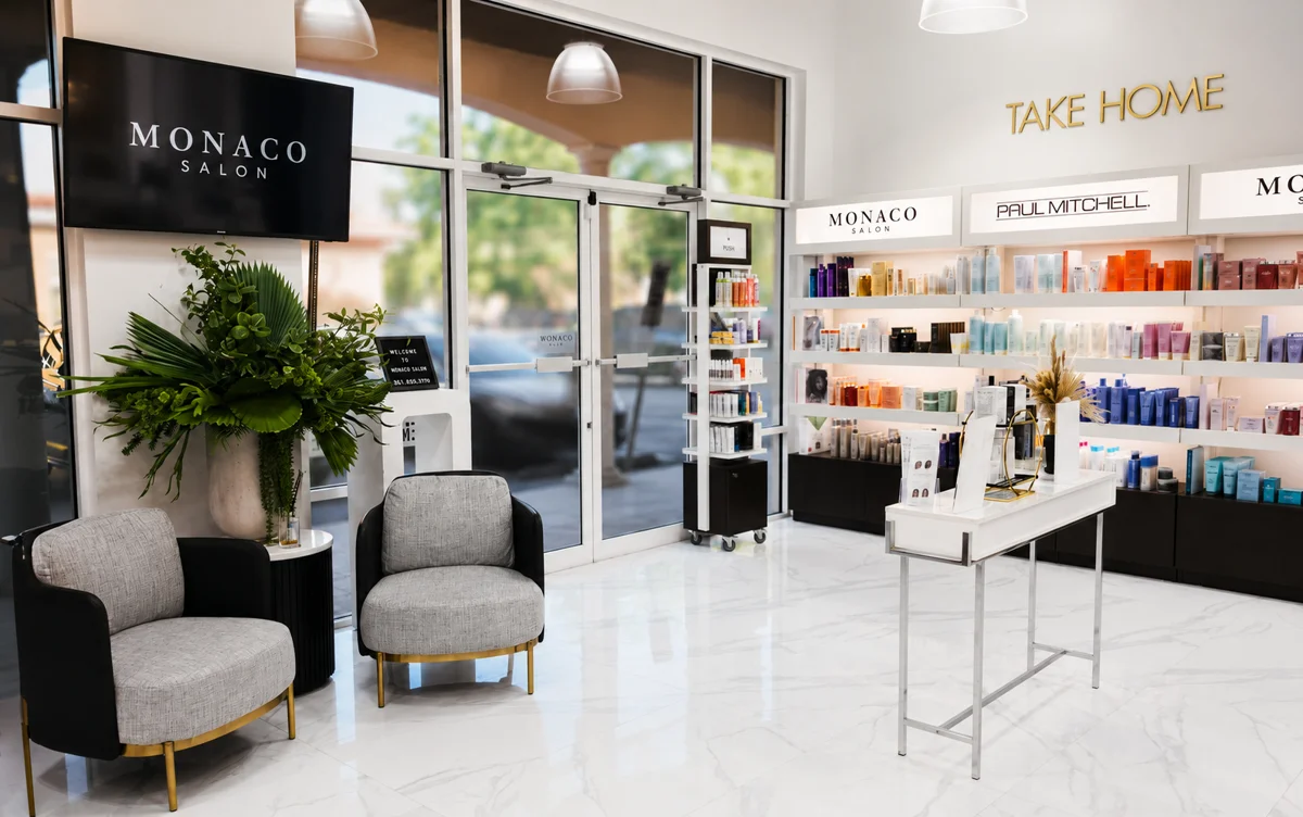 Monaco Extension Lounge reception &mdash; Monaco Salon TV, Paul Mitchell retail, South Tampa