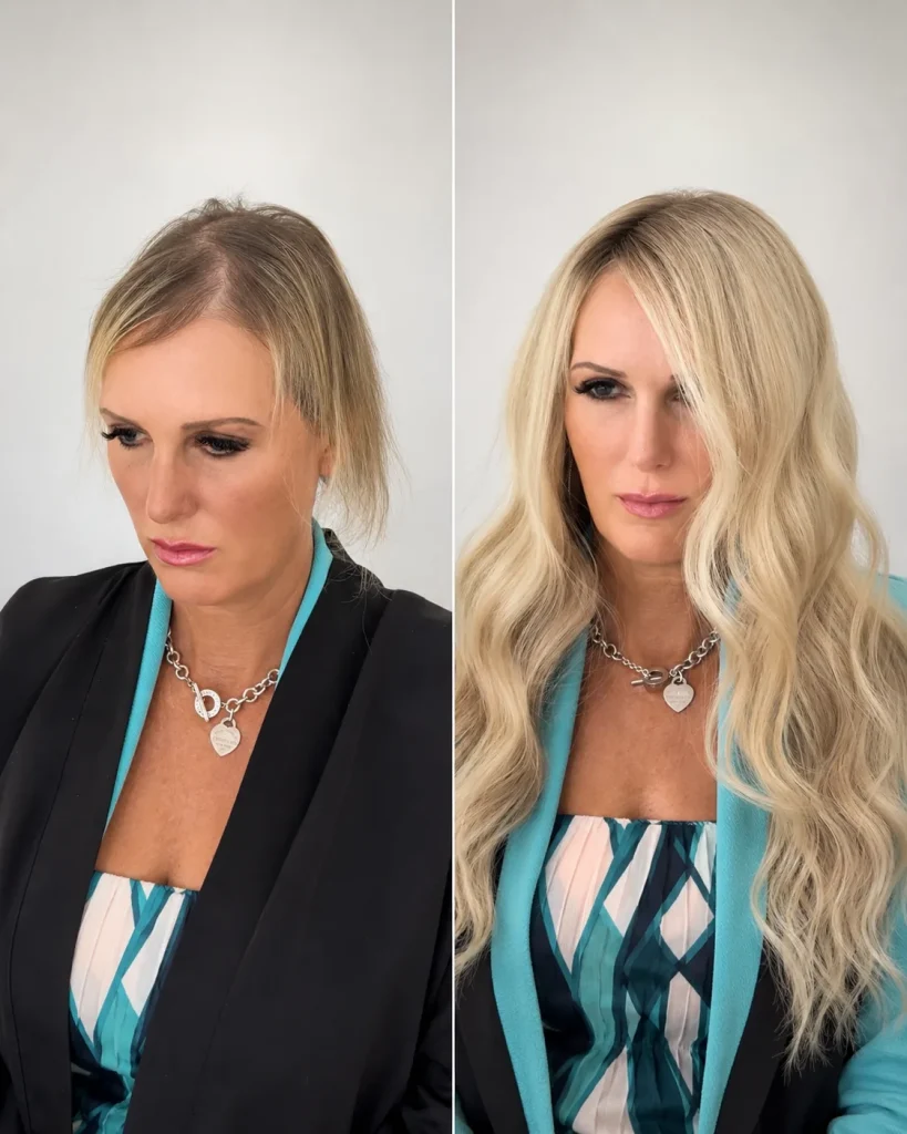 Monaco Salon mesh integration before and after — advanced thinning client, South Tampa