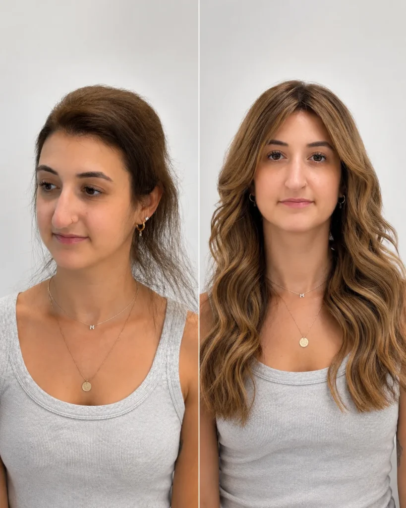 Monaco Salon hair topper before and after — thinning hair client, South Tampa