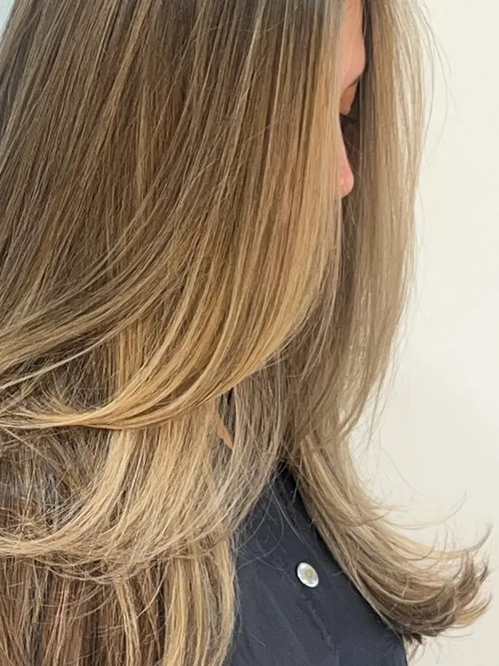 Long layers with warm honey highlights