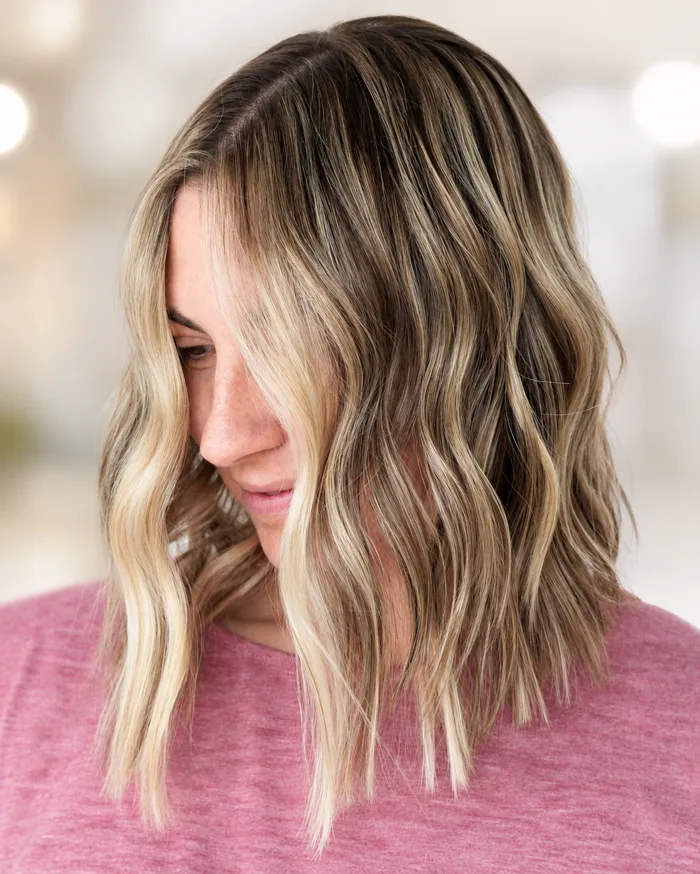 Textured lob with dimensional blonde