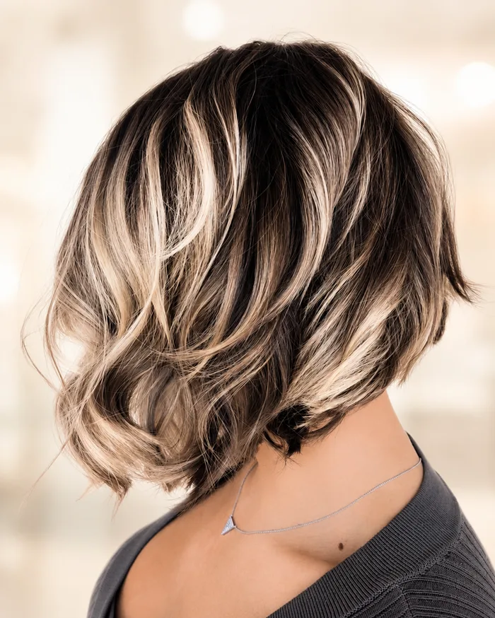 Short bob with bold blonde highlights