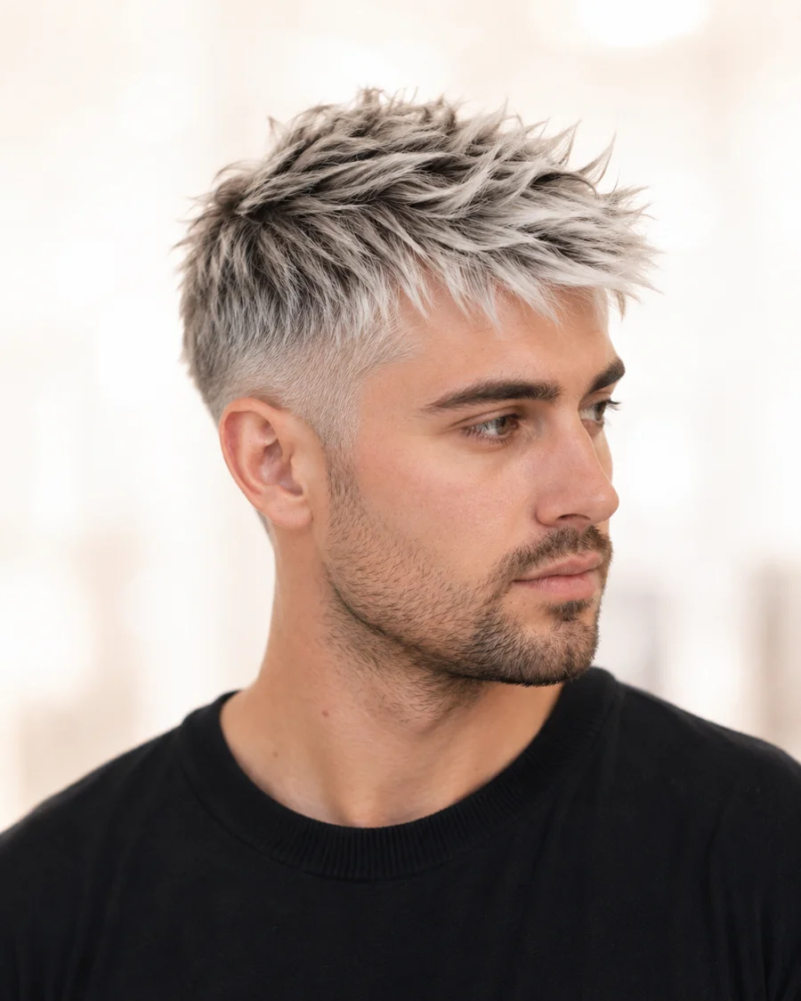 Men's platinum blonde hair color result at Monaco Salon Tampa