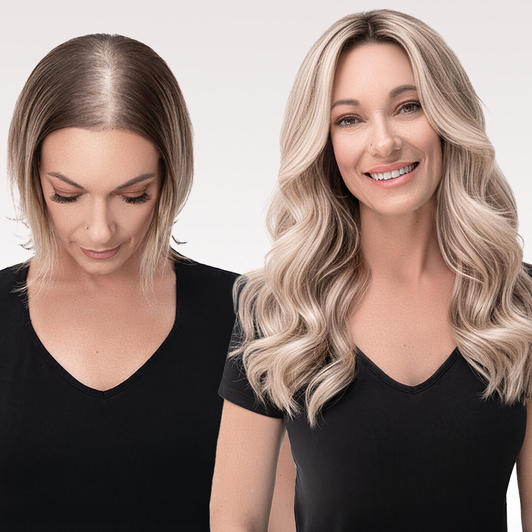 Hair topper before and after &mdash; thinning hair to full volume, Monaco Salon South Tampa hair loss specialist