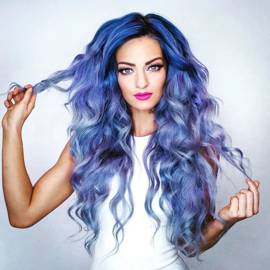 Blue to lavender vivid hair color at Monaco Salon Tampa