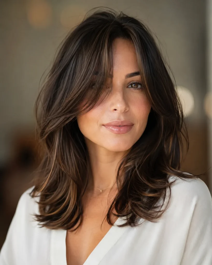 Curtain bangs and face-framing haircut at Monaco Salon Tampa